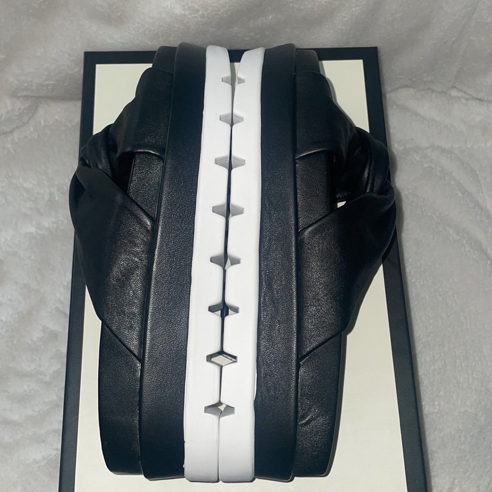 NWT J/SLIDES BRIGHT Black Leather Platform Slide Sandal - Picture 12 of 15